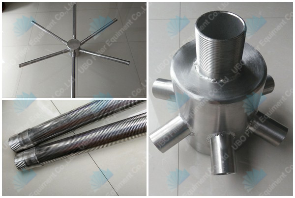 Stainless steel water distributor for filter tanks