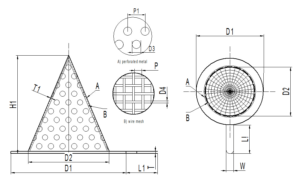 Conical strainers in pointed cone shape